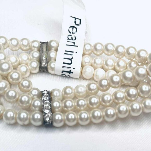 Vintage Imitation Pearl Stretch Bracelet with Rhinestone Spacers - Picture 4 of 7